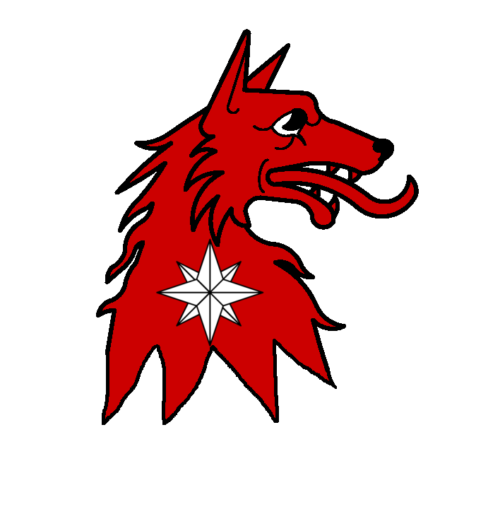 Badge: //(Fieldless) on a wolf's head countourney erased gules, a compass star argent.// Badge: //(Fieldless) on a wolf's head countourney erased gules, a compass star argent.//