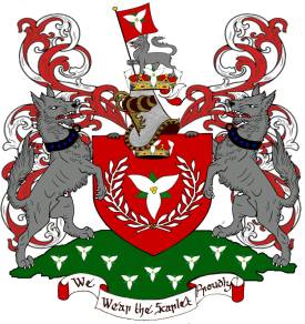 The arms of the Kingdom of Ealdormere: //Gules, a trillium flower affronty argent, barbed vert, within a laurel wreath, in chief a coronet argent.// The arms of the Kingdom of Ealdormere: //Gules, a trillium flower affronty argent, barbed vert, within a laurel wreath, in chief a coronet argent.//